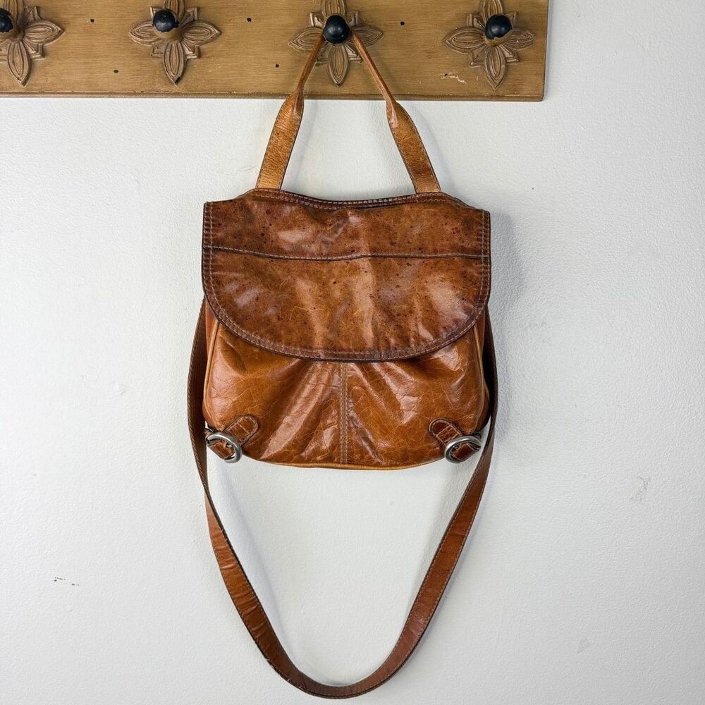 Fossil Vintage Y2K Flap Handle Leather Shoulder Crossbody Bag Canvas Leather